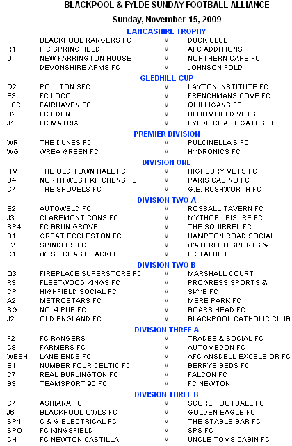 BFSFA Fixtures 15 November 2009